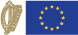The Irish Government's coat of arms next to the flag of the European Union.